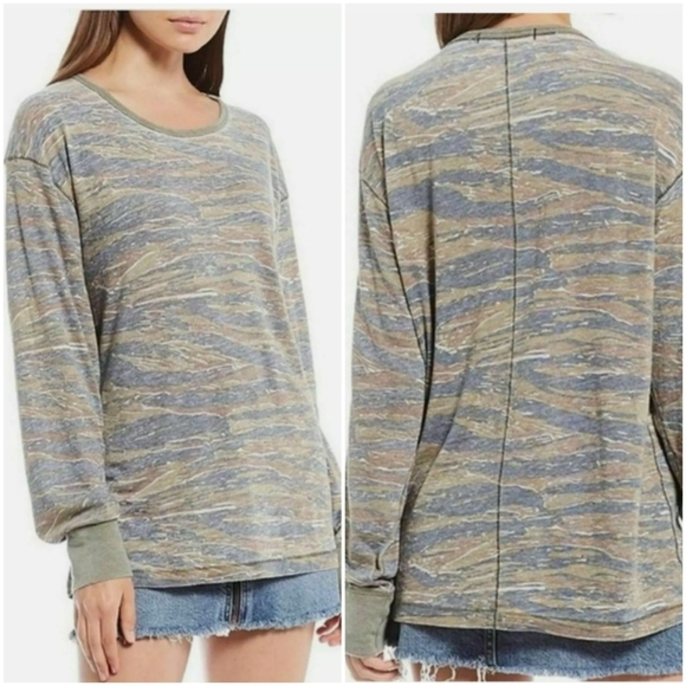 NWT Free People Multi Camo Print Long Sleeves Top Size M